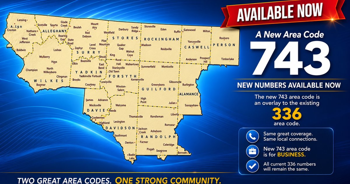 New 743 Area Code Numbers Available Now: Claim a Great Business Number in the Piedmont Triad