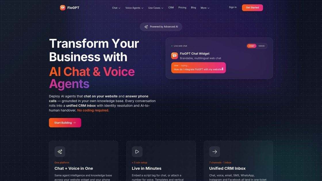 FloGPT AI chat and voice agents homepage