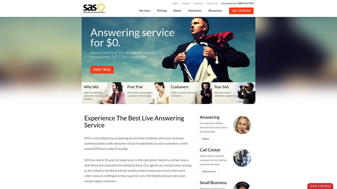 Specialty Answering Service homepage
