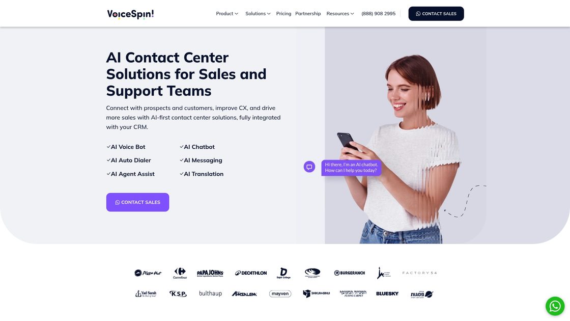 VoiceSpin AI contact center homepage