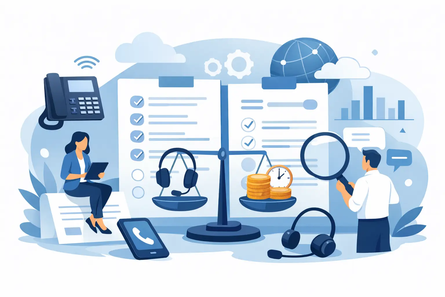 A small business team comparing VoIP phone plans