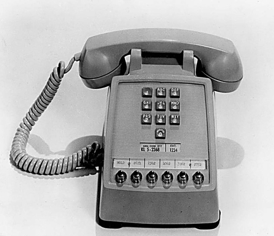 A vintage push-button office telephone from the 1960s