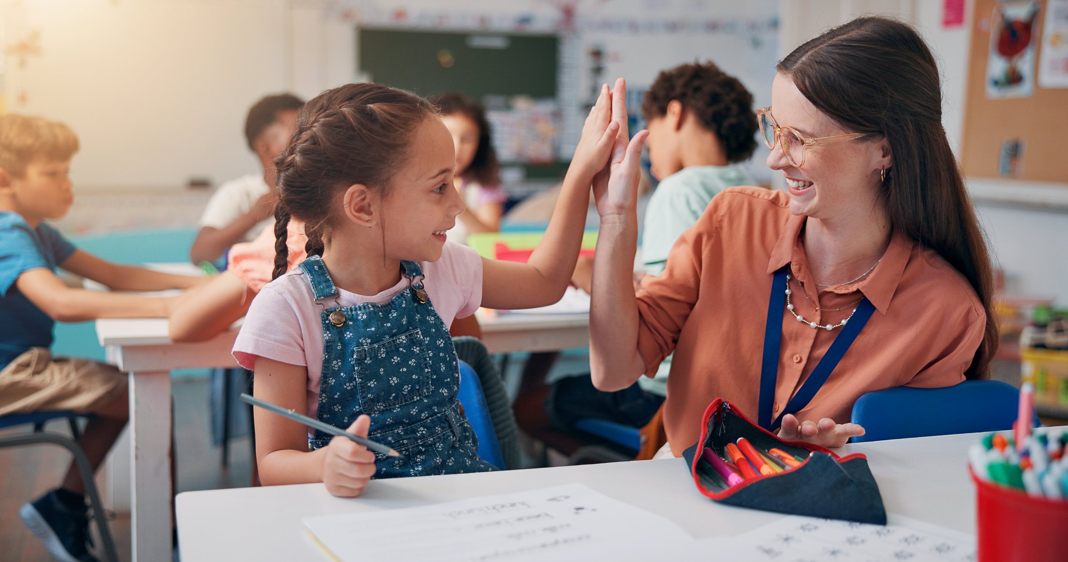 A bright K-12 school classroom