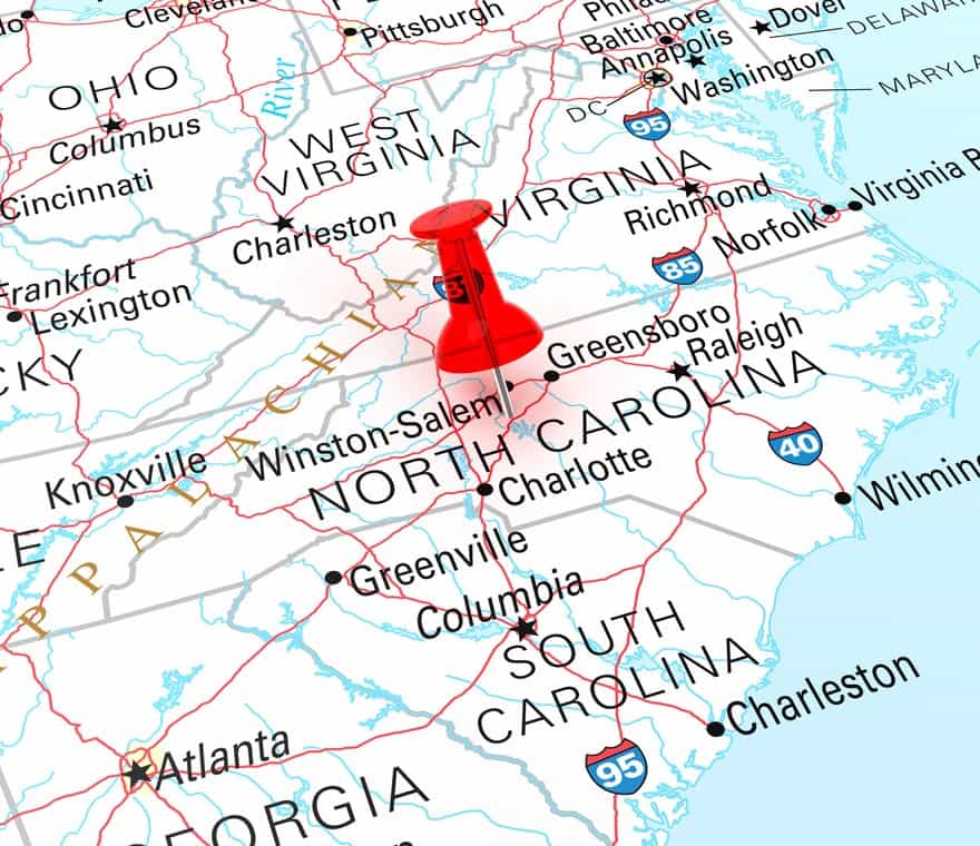 Map of North Carolina, where Local Business VoIP serves local businesses statewide